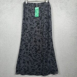 Shein Skirt Womens L Black Velvet Burnout Maxi Sheer Floral Whimsigoth Witchy
